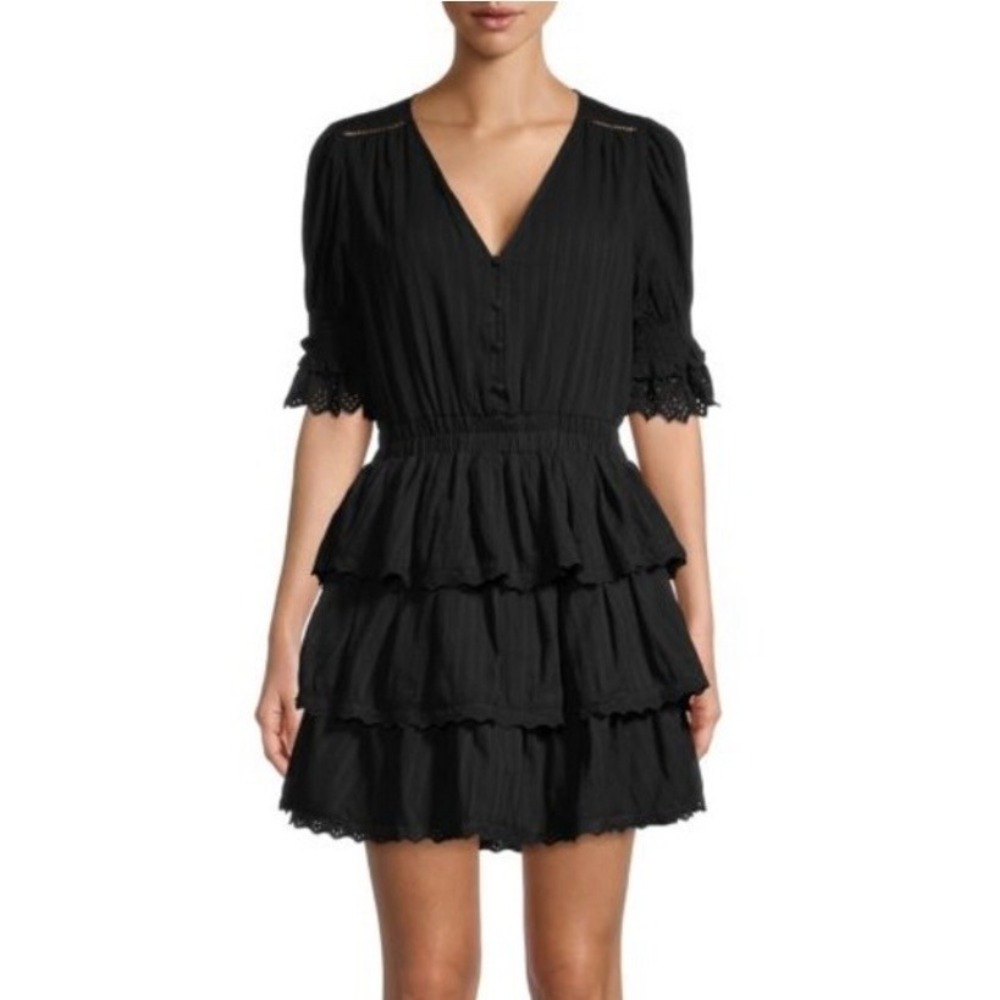 Allison New York Black Embroidered Tiered 100% Cotton‎ Dress NWT - Size XS